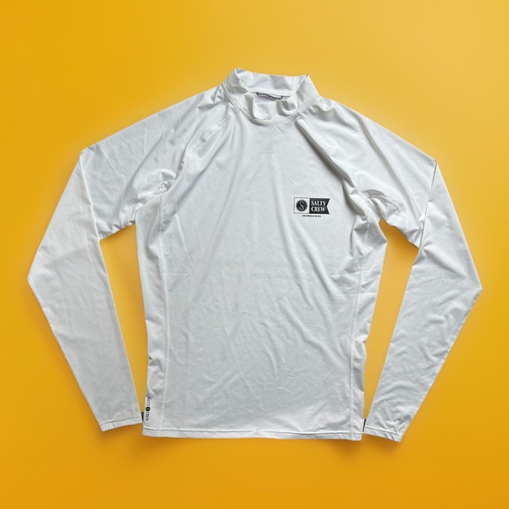 Salty Crew Rash Guard Shirt Mens Large White UPF 40+ Long Sleeve Surf Swim